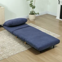 HOMCOM 2-in-1 Schlafsessel Gästebett, verstellbare  Kopfstütze Cord-Optik 82 cm x 87 cm x 89 cm Blau(m-10)