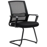 HOMCOM Set de 2 scaune ergonomice pentru birou fără roți, scaune de conferință tapițate cu cadru tip sanie pentru sala de așteptare și recepție, Negru(m-8)