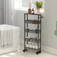 HOMCOM Keukentrolley serveertrolley 5 niveaus, rolwagen keukenrek met werkblad, wielen & greep, 47 x 13 x 96,5 cm, zwart(m-9)