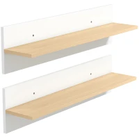 HOMCOM Lot de 2 étagères murales de 80 cm, étagères flottantes pour salon, entrée, chambre et cuisine, blanc et bois naturel(m-1)