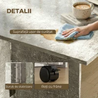 HOMCOM Masă de Dining Pliabilă cu Extensii și Roți cu Frână pentru 4-6 Persoane, Birou Pliabil,140x80x74 cm, Gri Ciment(m-7)
