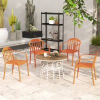 Outsunny Gartenstuhl 4er Set wetterfest Gartenstühle aus Kunststoff Stapelstuhl mit Armlehne Rückenlehne bis 120 kg belastbar(m-10)