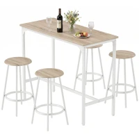 HOMCOM Set de mesa alta de 5 piezas para 4 personas, mesa alta de estilo industrial con taburetes para cocina & comedor, roble(m-7)