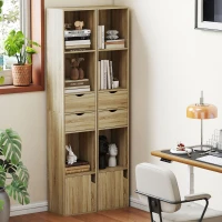 HOMCOM Librería 6 Estantes Con Cajón, Puerta, Baldas Abiertas, 30x24x158 Cm, Roble(m-5)