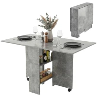 HOMCOM Masă de Dining Pliabilă cu Extensii și Roți cu Frână pentru 4-6 Persoane, Birou Pliabil,140x80x74 cm, Gri Ciment(m-12)
