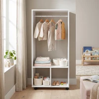 HOMCOM Mobiler Kleiderschrank Garderobe Schrank mit Regal 4 Schwenkräder für Wohnzimmer Schlafzimmer, Aluminiumlegierungen, 60 x 40 x 128 cm, Weiß(m-9)