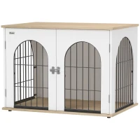 PawHut Cage pour Chien Meuble Cage Chien Intérieur Arche avec Double Porte comme Table d'Appoint en Métal 80x56x59cm Blanc(m-18)