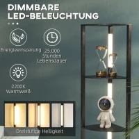 HOMCOM LED Staande Lamp, Hoekplank, Dimbaar, 4 Planken, Warm Wit Licht, 41x30x164cm, Zwart(m-5)