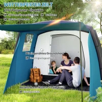 Outsunny Opblaasbare Campingtent 3-6 Personen Outdoor Tunneltent met Zijramen Deur Luchtsteunen 4,4 x 2,8 x 1,95 m Blauw(m-5)