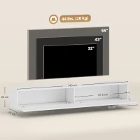 HOMCOM Dulap TV suspendat 140cm, mobilier TV pentru televizoare până la 183 cm, 2 uși rabatabile, 140x25x22cm, alb(m-3)