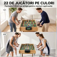 SPORTNOW Fotbal de Masă, Masa 121 Cm, 22 Jucători, Contoare Manuale, Lemn Natural(m-5)