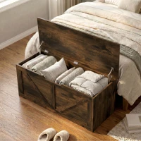 HOMCOM 127L Home Storage Box, with Safety Hinges - Rustic Brown Wood-Effect(m-9)