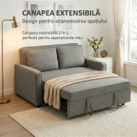 HOMCOM 3 în 1 Canapea Extensibilă 2 Locuri cu Spătar Reglabil pe 3 Poziții, 2 Perne, Material Textil Tip In Gri(m-7)
