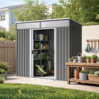 Outsunny 6.5 x 4FT Galvanised Metal Shed with Foundation Kit, Lockable Tool Garden Shed with Double Sliding Doors, Vents, Grey(m-2)