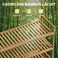HOMCOM Dulap pentru Rufărie Dublu Rabatabil, Bambus, 2 Coșuri, 3 Rafturi, Culoare Stejar(m-6)