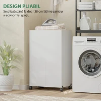 HOMCOM Dulap Masă de Călcat Pliabil cu Roți și Suport pentru Fier de Călcat, Dulap de Călcat Multifuncțional cu Rafturi, Compartiment Deschis, pentru Spălătorie, Baie, 154x55x87 cm, Alb(m-4)