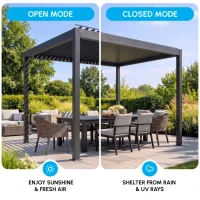 Outsunny 3 x 3(m) Electric Louvered Pergola with LED Lights, Aluminium Pergola Hardtop Gazebo with Remote, Adjustable Roof and Drainage System, Water and UV Proof(m-4)