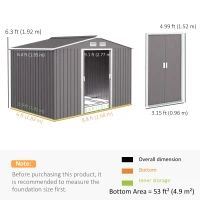 Outsunny 9 x 6FT Outdoor Garden Roofed Metal Storage Shed Tool Box with Foundation Ventilation & Doors Light, Grey(m-3)
