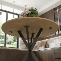 HOMCOM 80cm Industrial Round Dining Table - White Oak(m-10)