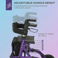 HOMCOM Folding Adjustable Rollator with Dual Brakes & 6 Adjustable Handle Heights for Seniors Purple(m-6)