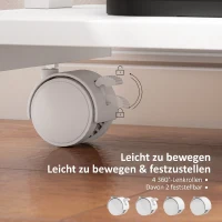 HOMCOM Roll-Schreibtisch mit Schublade und Regalen, 4 Räder, kompakt, Spanplatte, Metall(m-5)