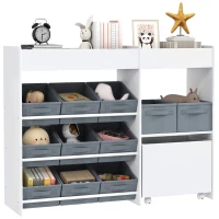AIYAPLAY Kinder-Aufbewahrungsregal, Spielzeugschrank für Kinder mit 11 Stoffboxen, oberen Fächern, Weiß(m-12)