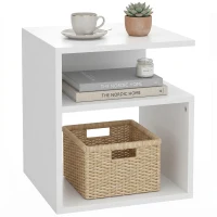 HOMCOM Table d'Appoint, Table Basse Moderne 3 Niveaux avec Étagères Ouvertes, pour Salon, Chambre ou Bureau, Blanc(m-16)