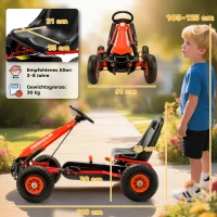AIYAPLAY Pedal-Gokart für Kinder, höhenverstellbarer Sitz, EVA-Räder, Bremse, Kupplung, 3-8 Jahre, Rot(m-3)