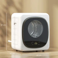 HOMCOM Mini Uscător de Rufe Portabil 4 kg, 5 Programe, 800W, Până la 60℃, Timer, Tambur Oțel Inoxidabil, Casă, Alb(m-3)