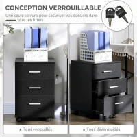 Vinsetto Caisson de Bureau Rangement Bureau sur Roulettes 3 Tiroirs Verrouillables 40 x 40 x 61,5 cm Noir(m-4)