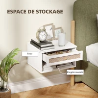HOMCOM Lot de 2 tables de chevet murales tiroir coulissant, niche, plateau - en bois dim. 40L x 34l x 23H cm(m-6)