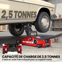 HOMCOM Cric hydraulique, cric de manœuvre extra plat charge max 2500 kg, plage de levage 80-360 mm, 53 x 20,5 x 17,5 cm, rouge(m-5)