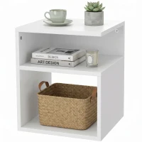 HOMCOM Table d'Appoint, Table Basse Moderne 3 Niveaux avec Étagères Ouvertes, pour Salon, Chambre ou Bureau, Blanc(m-17)