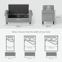 HOMCOM Banco de Fundo de Cama em Tecido Efeito Veludo com Compartimento e Braços Arredondados, Cinza Claro(m-3)