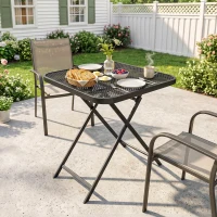 Outsunny Gartentisch klappbar 70 x70 cm, Wetterfest Balkontisch Klapptisch mit Ausschnitt-Design quadrarisch Schwarz(m-10)