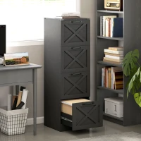 HOMCOM Schubladenschrank mit 4 Schubladen, Hängemappen für Letter/A4, rustikaler Stil, 40x40x131 cm, Schwarz(m-2)