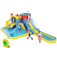 AIYAPLAY Château gonflable avec soufflerie parc aquatique toboggans, trampoline, mur d'escalade, canon, panier de basket(m-11)