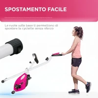 SPORTNOW Cyclette Pieghevole Magnetica a 8 Livelli con Display LCD, Rotelle e Sellino Regolabile, Rosa e Bianco(m-7)
