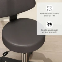 HOMCOM Tabouret massage a roulettes reglable en hauteur pivotant avec dossier ergonomique gris(m-4)