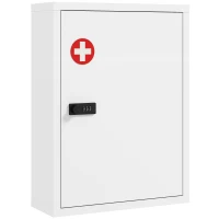 HOMCOM Armario para medicamentos para montaje en pared, armario de baño con cerradura de combinación, puerta y compartimentos, Blanco(m-1)