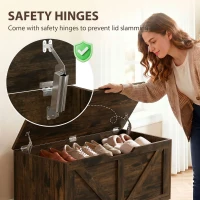 HOMCOM 127L Home Storage Box, with Safety Hinges - Rustic Brown Wood-Effect(m-5)
