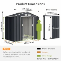 Outsunny 7 x 4ft Weatherproof Shed, Outdoor Bike Storage Shed with Ventilation Slots, Foundation Kit and Lockable Double Doors, Dark Grey(m-3)