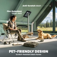 Outsunny Inflatable Camping Tent, 4 Season Hot Tent 10000mm Waterproof with Chimney Opening, Sky Light and Air Pump, Green(m-7)