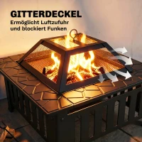 Outsunny Vuurschaal van Staal - Vuurkorf met Vonkenscherm en Pook - Voor Outdoor BBQ of Camping - 67x67x47cm - Zwart(m-7)