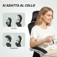 HOMCOM Sedia Ufficio Reclinabile 135° con Poggiapiedi, Supporto Lombare, Poggiatesta, Altezza Regolabile, in Rete, Nero(m-6)