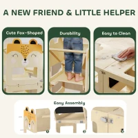 AIYAPLAY Toddler Step Stool, Standing Tower with Chalkboard, 3-in-1 Fox-Shaped Step Stool for Kitchen Counter, Natural(m-7)