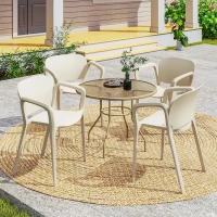 Outsunny Gartenstuhl 4er Set wetterfest Gartenstühle aus Kunststoff Stapelstuhl mit Armlehne Rückenlehne bis 120 kg belastbar(m-10)