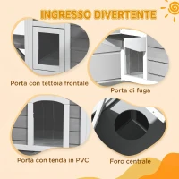 PawHut Casetta per Gatti da Esterno con Tetto Apribile, 2 Piani, 4 Ingressi, Base rialzata, in Legno di Abete, Grigio(m-5)