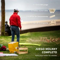 SPORTNOW Juego de Bolos Finlandeses de Madera con 12 Bolos 1 Palo y Caja de Transporte para Adultos Jardín Natural(m-4)