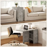 HOMCOM Masă de Dining Pliabilă cu Extensii și Roți cu Frână pentru 4-6 Persoane, Birou Pliabil,140x80x74 cm, Gri Ciment(m-9)
